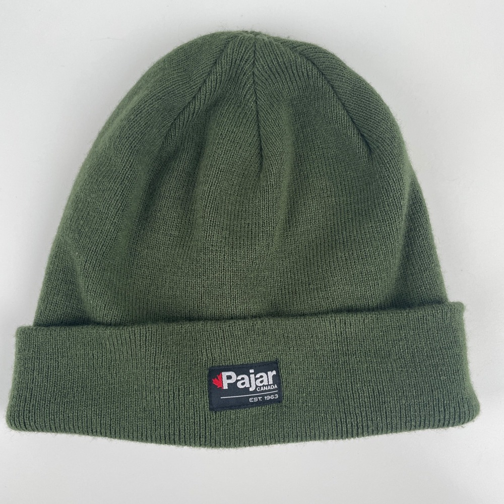 Pajar Canada Olive‎ Green Knit Beanie Hat Cuffed Logo Patch O/S Unisex Gorpcore